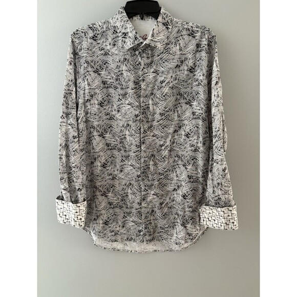 Robert Graham Shirt Size M Gray White Templeton Linen Blend Flip Cuff Button Up* - Picture 1 of 16